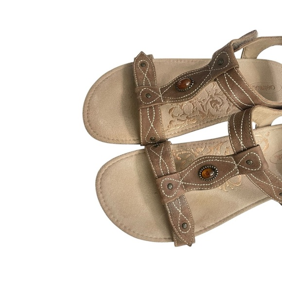 Aetrex Lori Sandals Women's 7 Brown Leather Cork Wedge T-Strap Comfort Beaded - Picture 8 of 15